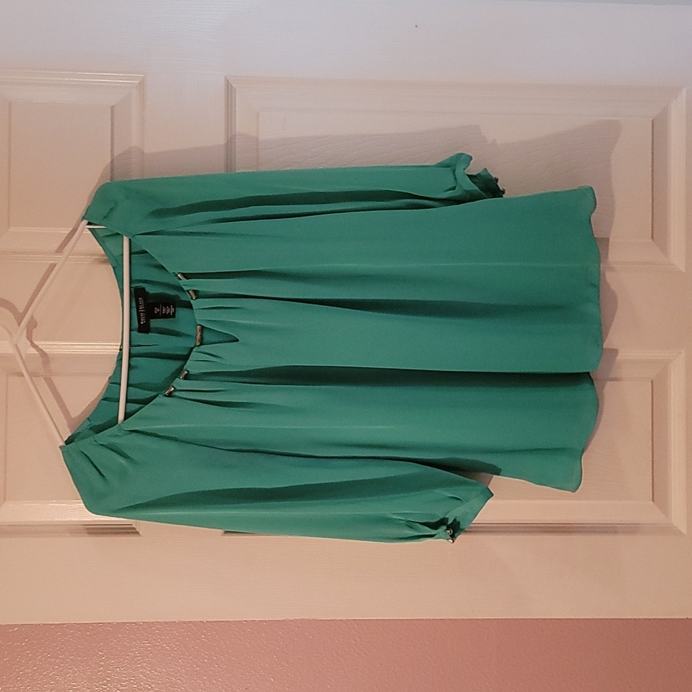White House Black Market Green Silk Blouse M